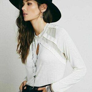 Free People New Romantics Ruby Jane Tee Lace Ivory Tunic Top Vintage XS